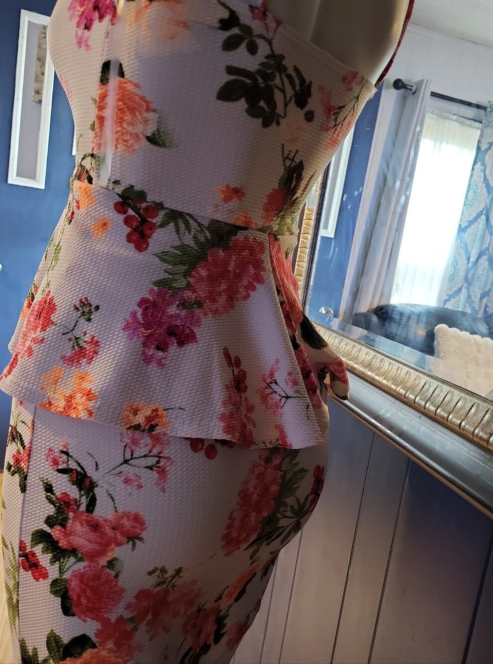 Charlotte Russe White Floral Peplum Midi Dress